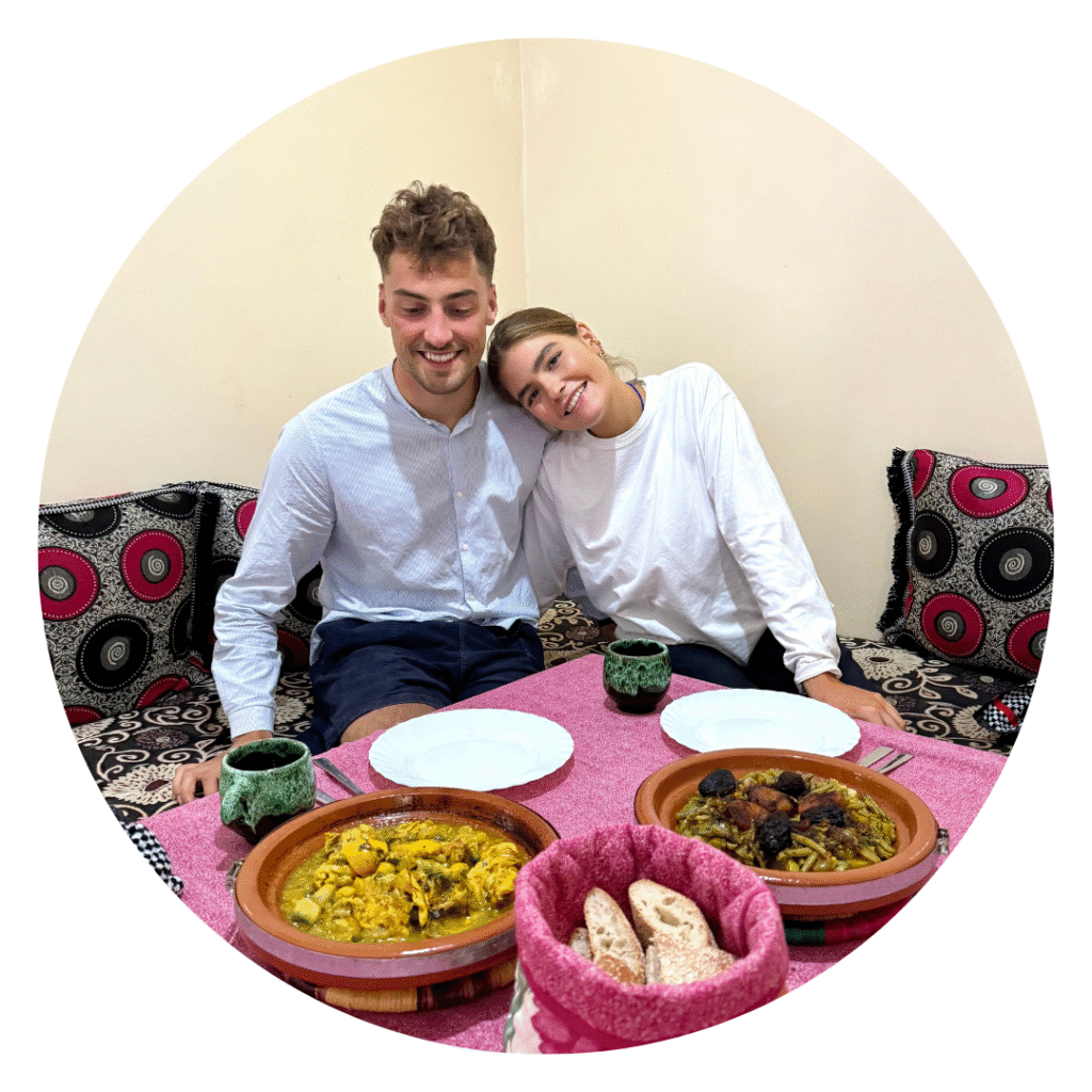 happy tourist with moroccan tagine in essaouira