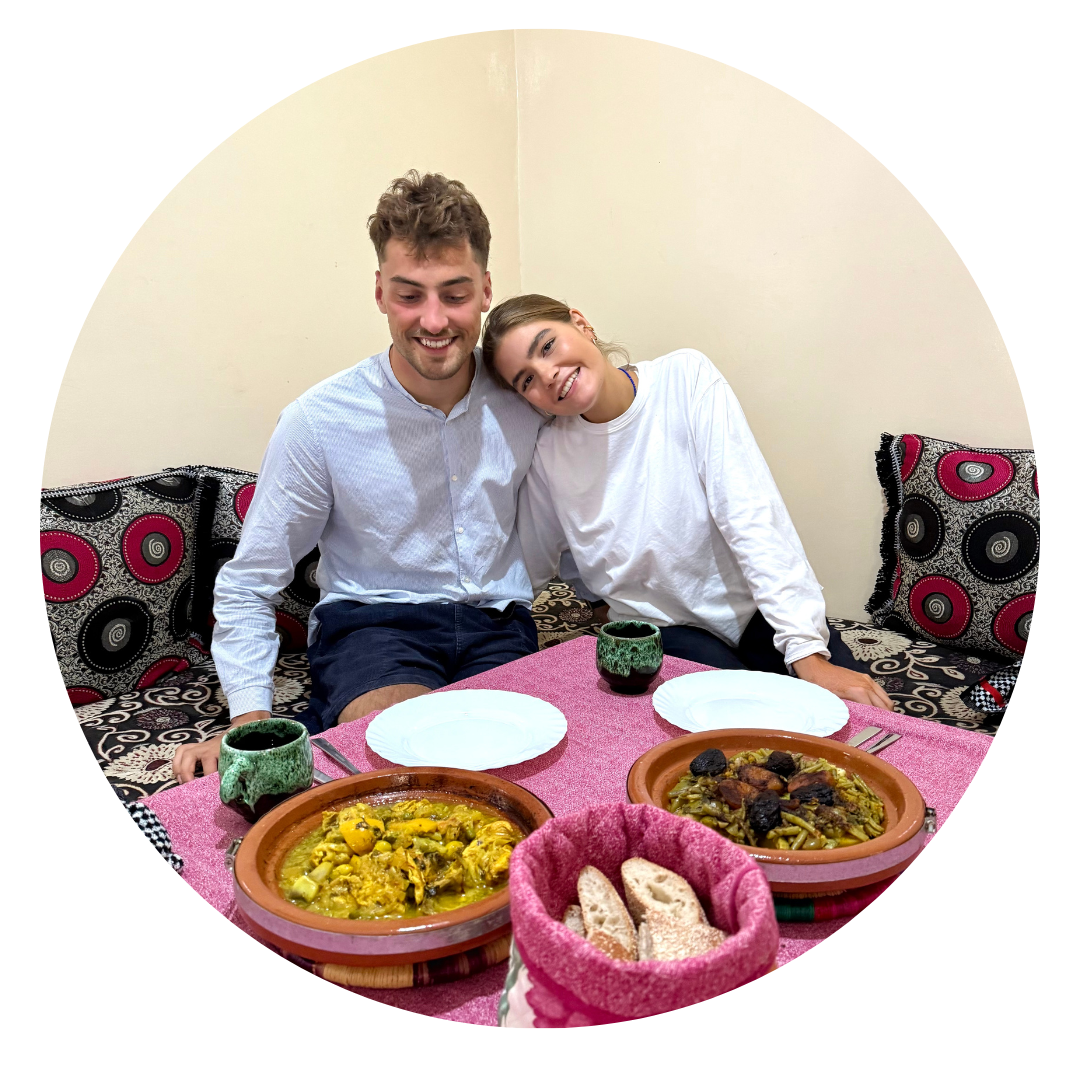 Tourists enjoying a Moroccan tagine cooking class in Essaouira
